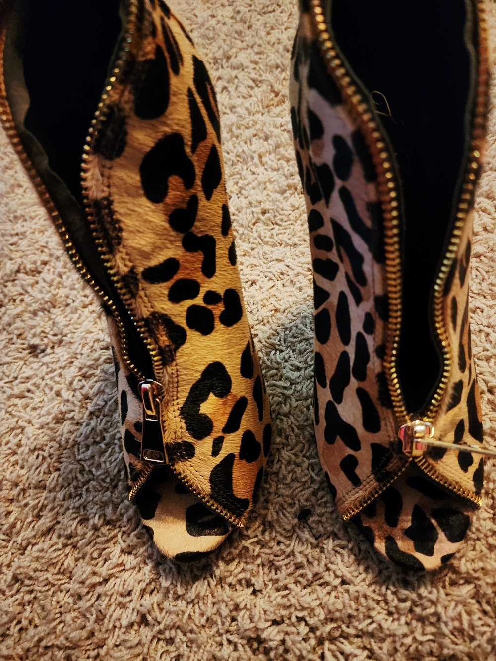 LFL by Lust for Life Leopard Print Peep-Toe Booties with Gold Zipper